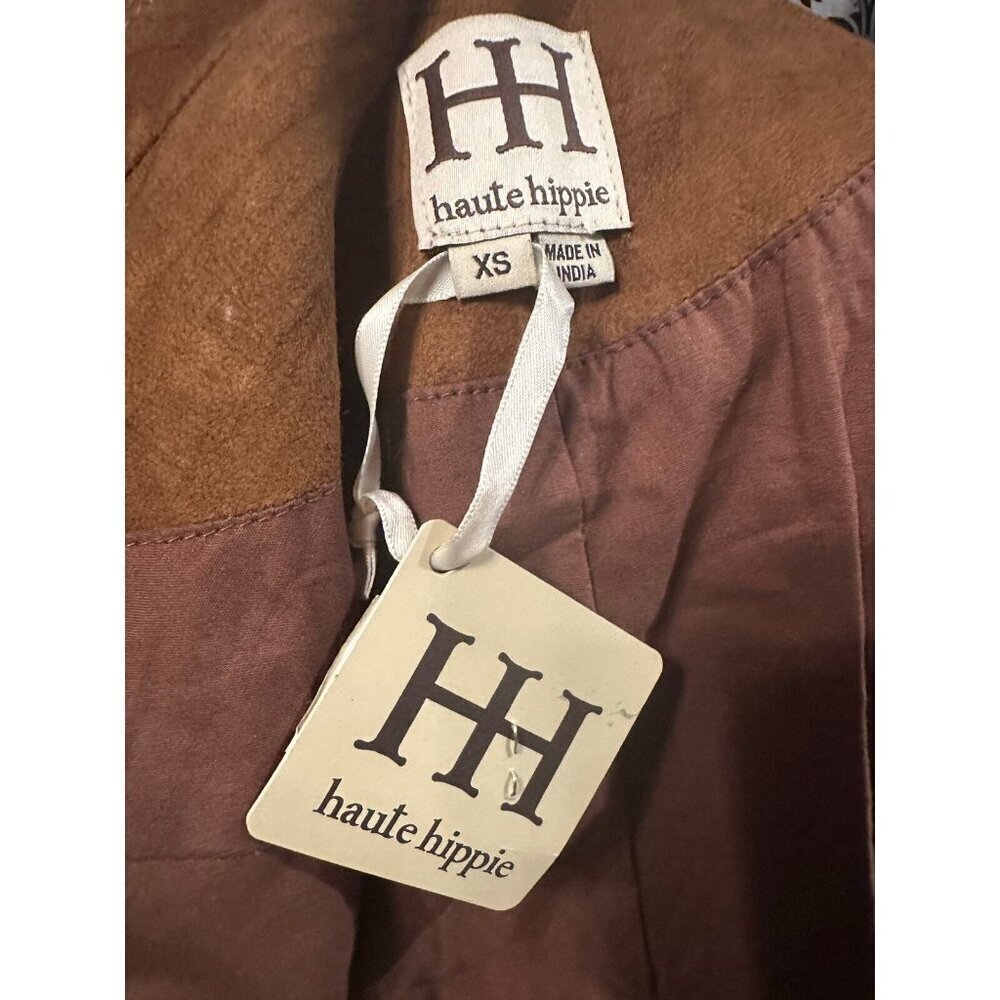 Haute Hippie XS Goat Suede Studded Cognac Leather Moto Vest Jacket MSRP $695 - Picture 5 of 11